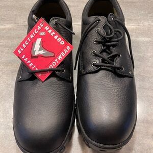 Black Leather Work Boots with Durable Rubber Sole